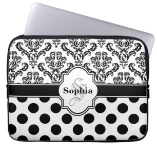 Protection Pour Ordinateur Portable Noir Vintage Damask migte Pois
