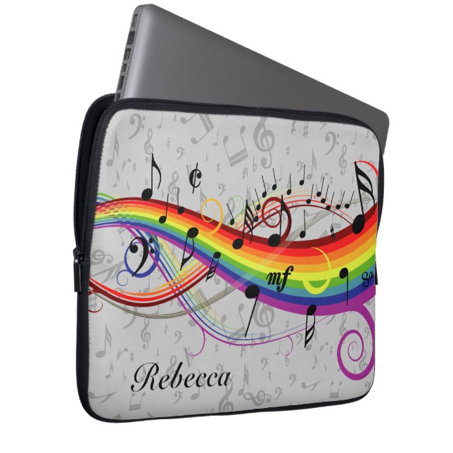 Protection Pour Ordinateur Portable Notes musicales noires d'arc-en-ciel sur le gris (Devant droit)