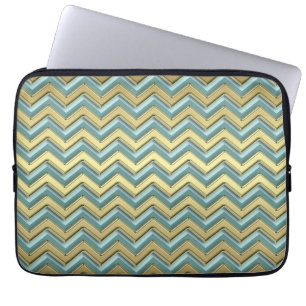 Protection Pour Ordinateur Portable Or et motif turquoise de Chevron