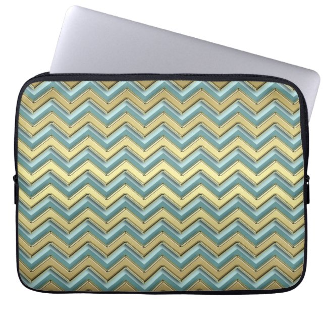 Protection Pour Ordinateur Portable Or et Turquoise Motif Chevron (Devant)