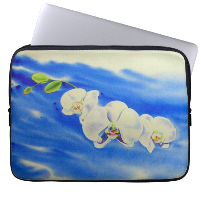 Protection Pour Ordinateur Portable Orchidée Aquarelle peinture, brise, Nuages (Devant)