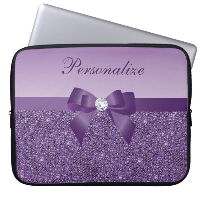 Protection Pour Ordinateur Portable Paillettes, arc et diamant pourpres imprimés (Devant)