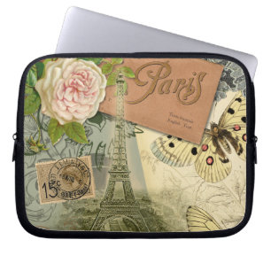 Protection Pour Ordinateur Portable Paris France Art Antique Collage Eiffel Français