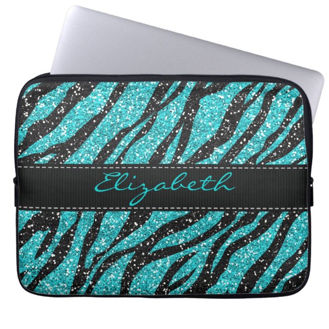 Protection Pour Ordinateur Portable Parties scintillant Turquoise Zebra Imprimer Monog (Devant)