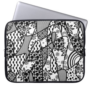 Protection Pour Ordinateur Portable Patchwork motif noir et blanc 03
