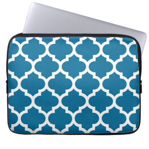 Protection Pour Ordinateur Portable Peacock Blue White Moroccan Quatrefoil Pattern #5