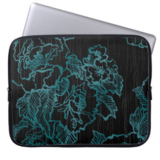 Protection Pour Ordinateur Portable Peonies turquoises sur Elegant Black