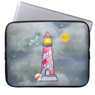 Protection Pour Ordinateur Portable Phare rouge avec un Arrière - plan Stormy