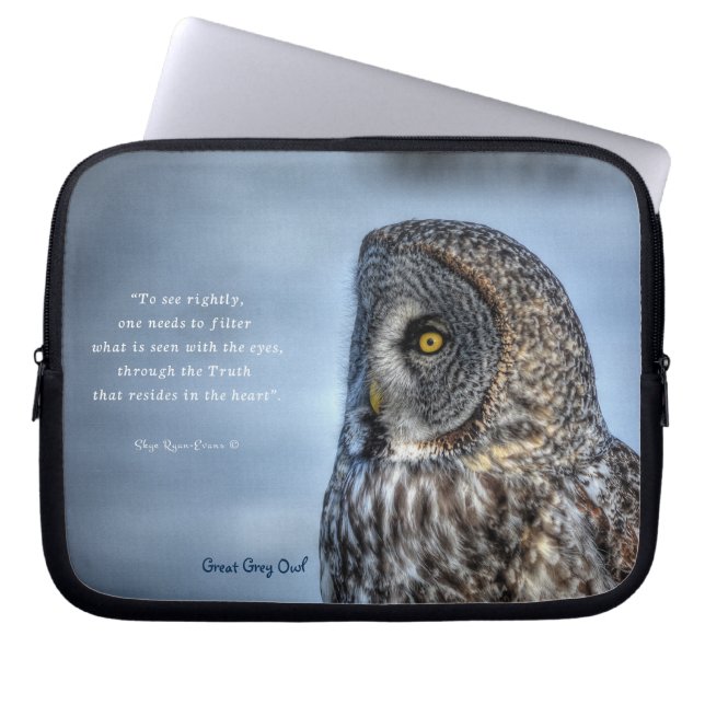 Protection Pour Ordinateur Portable Photo et poème de la faune de Great Grey Owl Rapto (Devant)