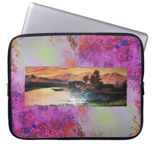 PROTECTION POUR ORDINATEUR PORTABLE PINK MOUNTAINS LAC ALPINE SUNSET PAYSAGE