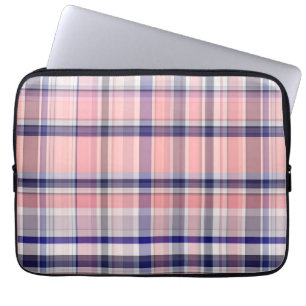 Protection Pour Ordinateur Portable Pink Navy Blue White Preppy Madras Plaid