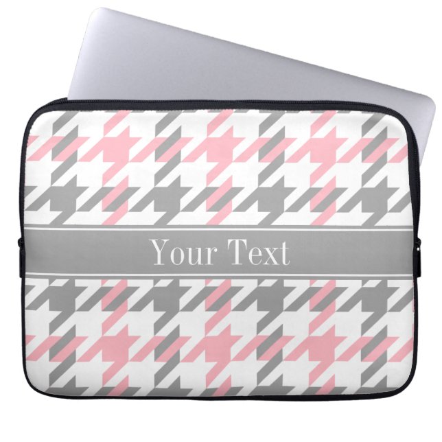 Protection Pour Ordinateur Portable Pink White Dk Gray Houndstooth Nom Monogram (Devant)