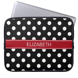 Protection Pour Ordinateur Portable Pois blancs noirs #2 Nom de canneberge Monogramme