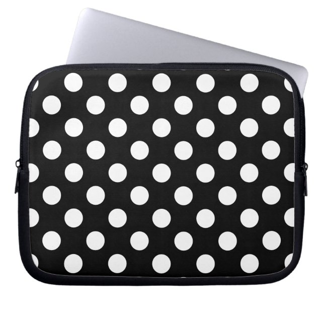 Protection Pour Ordinateur Portable Pois blancs sur noir (Devant)