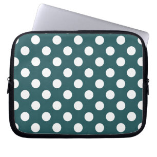 Protection Pour Ordinateur Portable Pois blancs sur turquoise