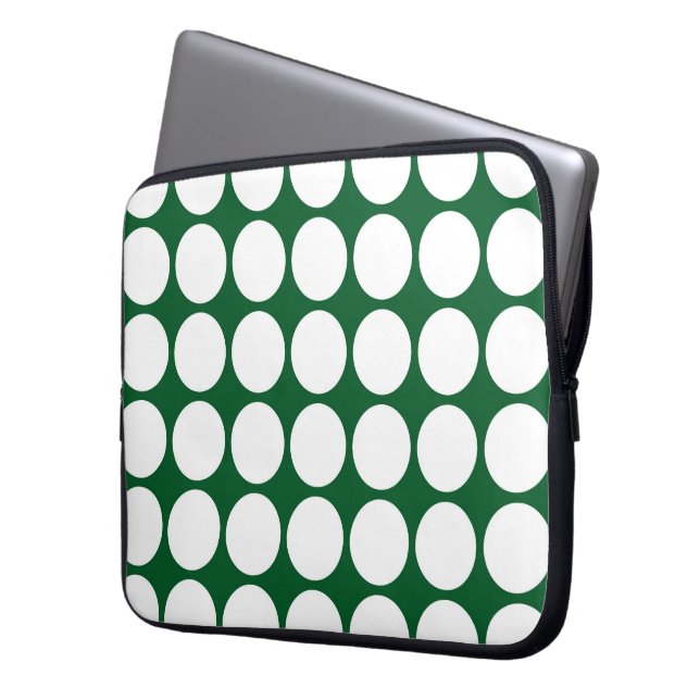 Protection Pour Ordinateur Portable Pois blancs sur vert (devant gauche)