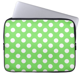 Protection Pour Ordinateur Portable Pois blancs sur vert pomme