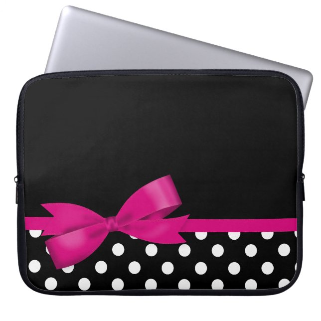 Protection Pour Ordinateur Portable Pois noir et blanc d'arc rose (Devant)