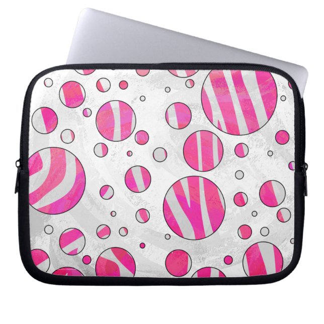Protection Pour Ordinateur Portable Pois Zèbre rose chaud et blanc (Devant)