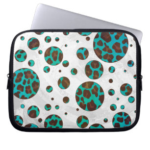 Protection Pour Ordinateur Portable Polka Dot Cow Impression Brown et Turquoise