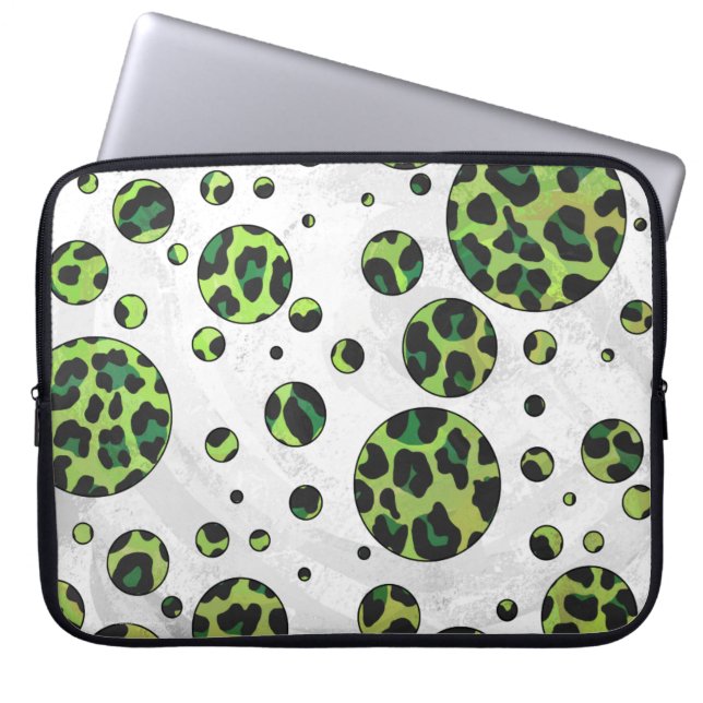 Protection Pour Ordinateur Portable Polka Dot Leopard noir et vert (Devant)