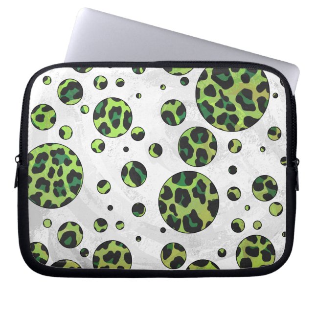 Protection Pour Ordinateur Portable Polka Dot Leopard noir et vert (Devant)