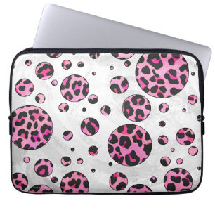 Protection Pour Ordinateur Portable Polka Leopard Pot noir et rose chaud