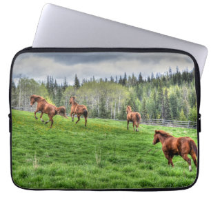 Protection Pour Ordinateur Portable Quatre chevaux qui courent sur de l'herbe fraîche