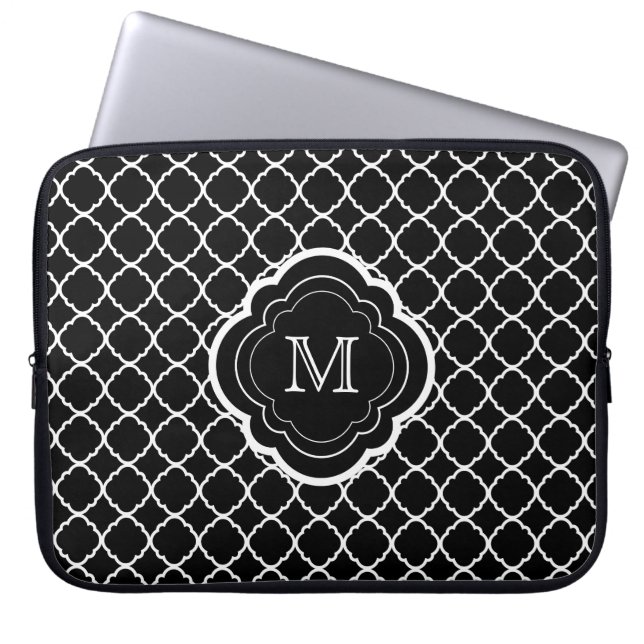 Protection Pour Ordinateur Portable Quatrefoil noir avec le monogramme (Devant)