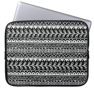 Protection Pour Ordinateur Portable Rangées de motifs gribouillés noir et blanc