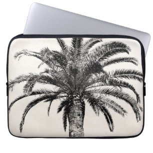 Protection Pour Ordinateur Portable Rétro palmier tropical d'île en noir et blanc