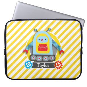 Protection Pour Ordinateur Portable Robot rouge, bleu et jaune ; bandes blanches