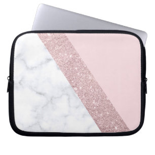 Protection Pour Ordinateur Portable rose de marbre blanc de parties scintillantes