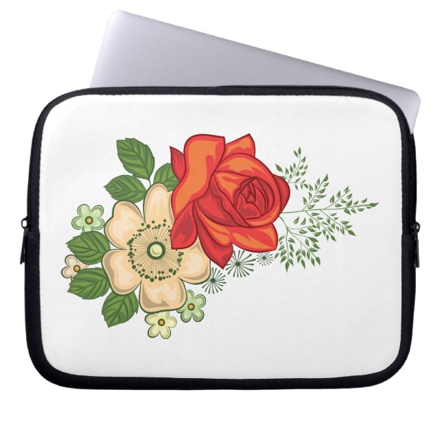 Protection Pour Ordinateur Portable Rose rouge et marguerites (Devant)