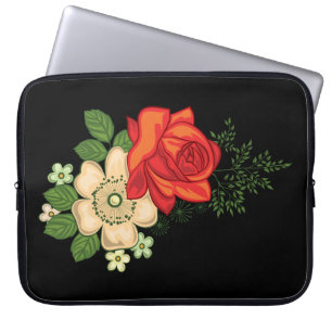 Protection Pour Ordinateur Portable Rose rouge et marguerites Arrière - plan noir