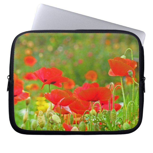 Protection Pour Ordinateur Portable Sacoche d'ordinateur portable fleurs de pavot roug (Devant)