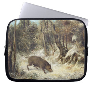Protection Pour Ordinateur Portable Sanglier dans la neige, signée comme Courbet