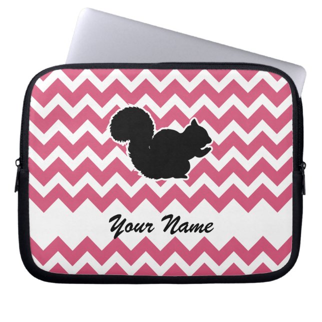 Protection Pour Ordinateur Portable Silhouette d'écureuil avec Motif Chevron rose (Devant)