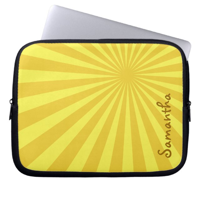 Protection Pour Ordinateur Portable Sunburst Jaune "Ajouter votre nom" (Devant)