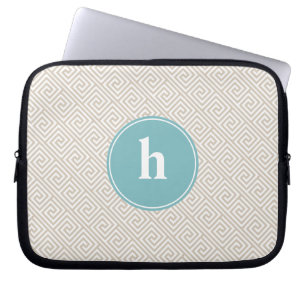 Protection Pour Ordinateur Portable Tan et Aqua Grèce Motif clé Monogramme