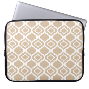 Protection Pour Ordinateur Portable Tan et motif marocain géométrique blanc de trell