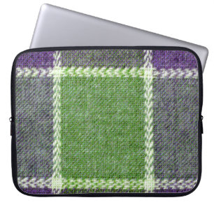 Protection Pour Ordinateur Portable Tissu de laine vert et mauve