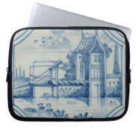 Tuile de Delft montrant un pont-levis au-dessus