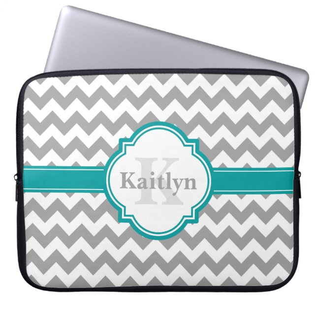 Protection Pour Ordinateur Portable Turquoise Grey Chevron Motif & Quatrefoil marocain (Devant)