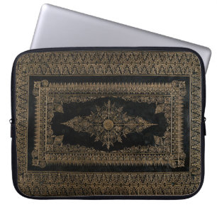 Protection Pour Ordinateur Portable Vieux Cuir Noir Et Or Rose