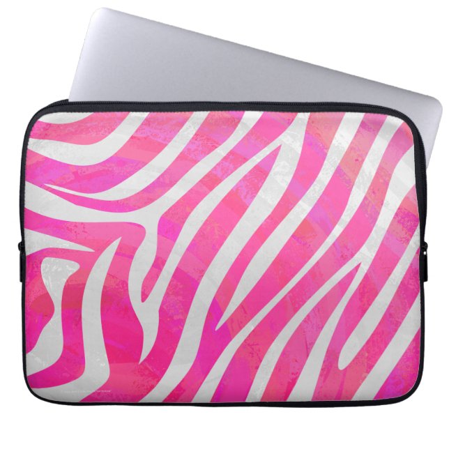 Protection Pour Ordinateur Portable Zebra Hot Pink et White Print (Devant)