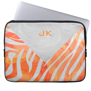 Protection Pour Ordinateur Portable Zebra Monogram orange et blanc