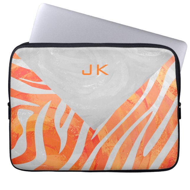 Protection Pour Ordinateur Portable Zèbre Monogramme Orange et Blanc (Devant)