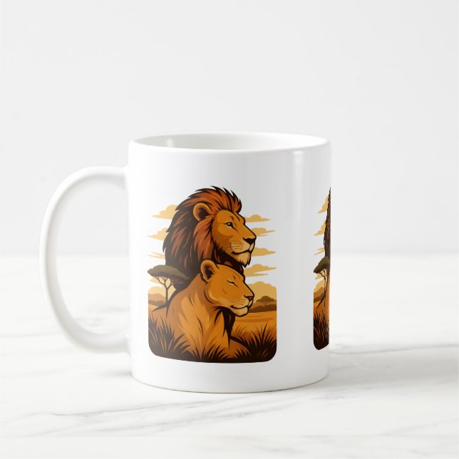 Protective lion coffee cup - lion and lioness mug (Left)