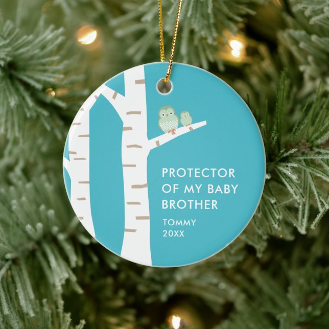 Protector Of My Baby Brother Personalized Owls Ceramic Ornament (Tree)